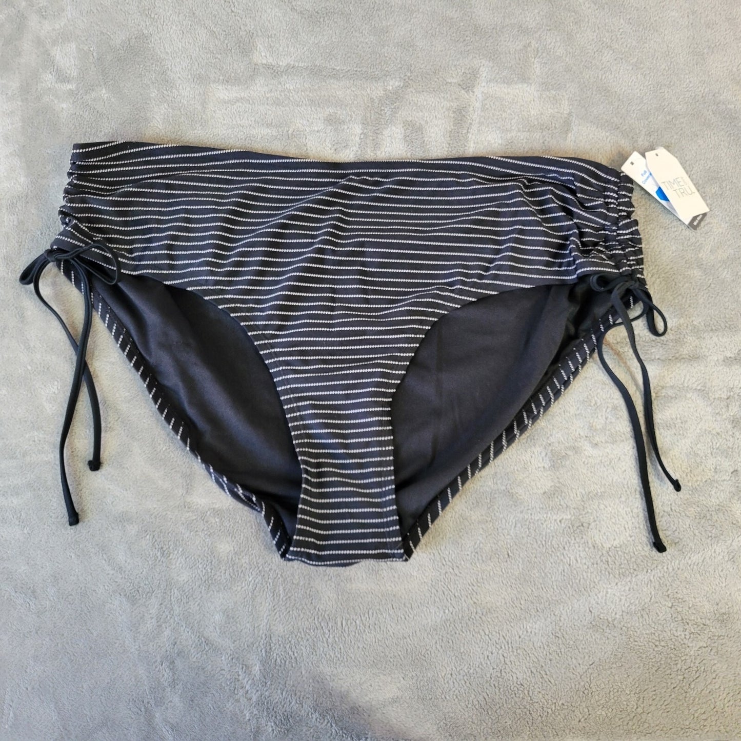 Time Tru Womens Bikini Bottom 2X 20W 22W Plus Swimwear Poly Blend Black Stripe