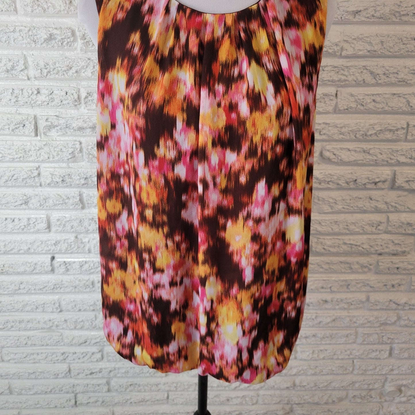 Liz Claiborne Womens Top XL Sleeveless Zip Up Brown Watercolor Lightweight Lined