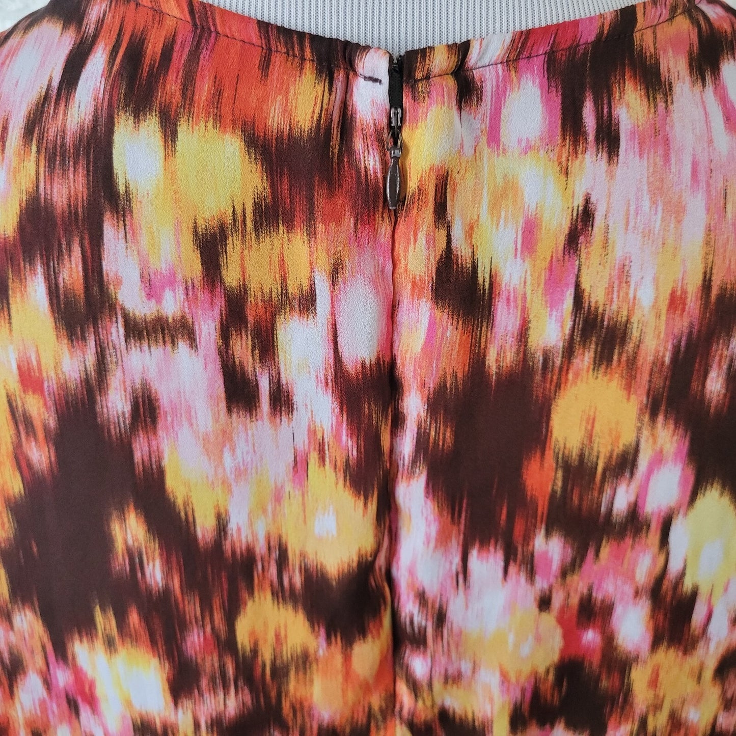 Liz Claiborne Womens Top XL Sleeveless Zip Up Brown Watercolor Lightweight Lined