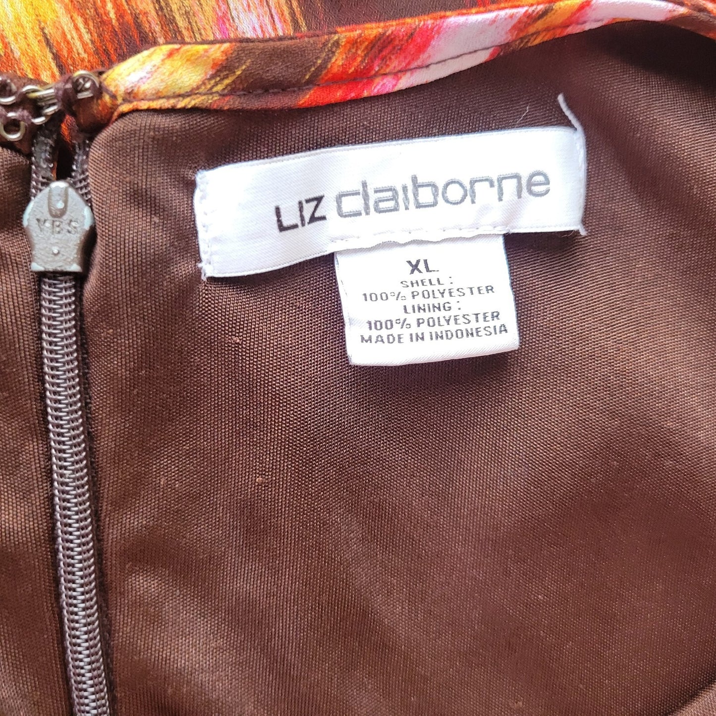 Liz Claiborne Womens Top XL Sleeveless Zip Up Brown Watercolor Lightweight Lined