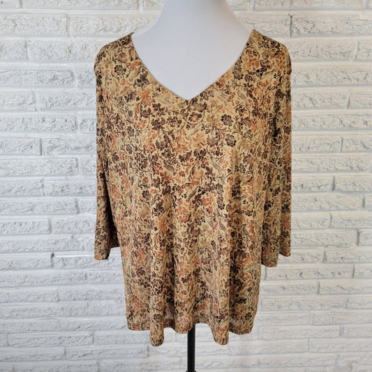 Lane Bryant Womens Top 18 20 Plus 3/4 Sleeve Brown Polyester Sheer Lightweight