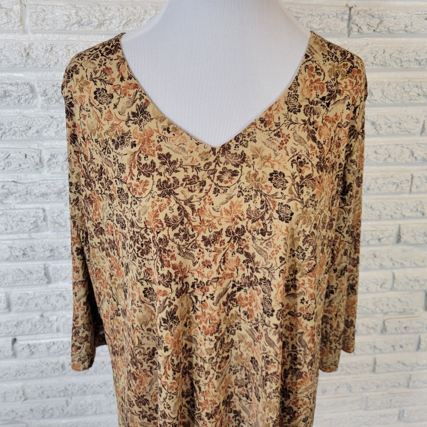 Lane Bryant Womens Top 18 20 Plus 3/4 Sleeve Brown Polyester Sheer Lightweight