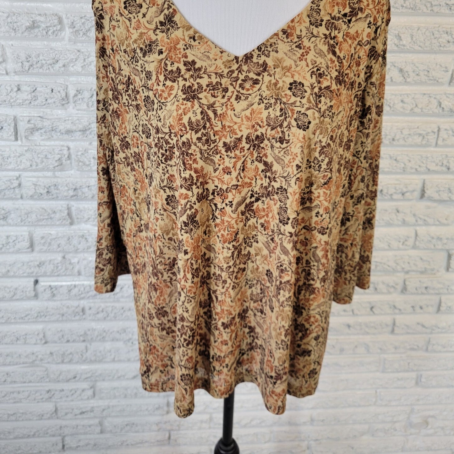 Lane Bryant Womens Top 18 20 Plus 3/4 Sleeve Brown Polyester Sheer Lightweight