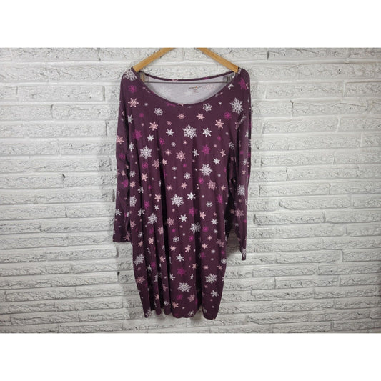 Dreams Co Womens Pajamas 1X 2X Gown Purple Snowflakes Loungewear Cotton Winter