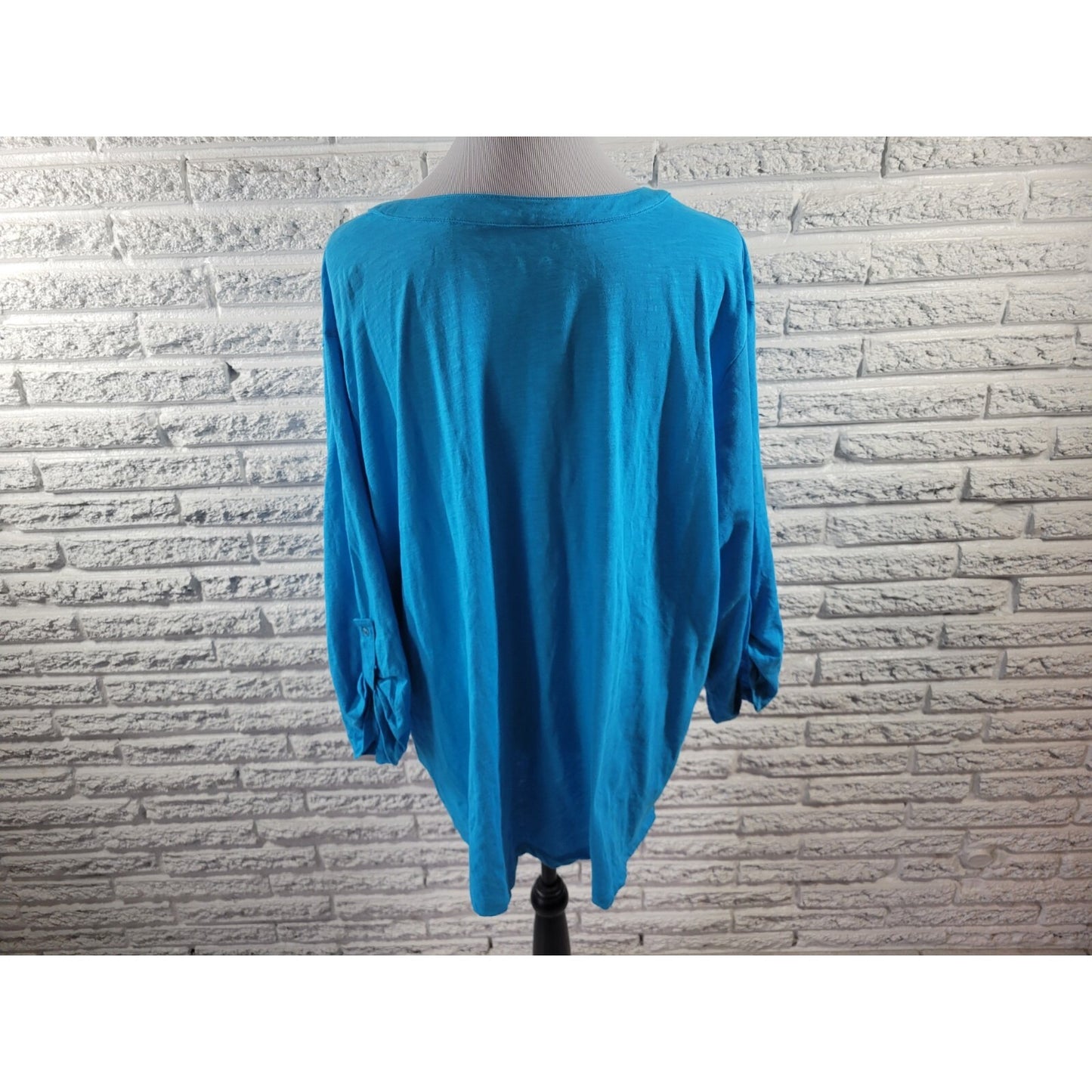 Westbound Women Top 3X Plus Tunic Roll Tab Sleeve Blue Cotton Casual Pintuck New