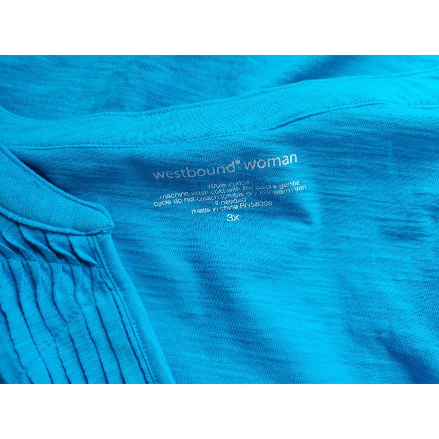 Westbound Women Top 3X Plus Tunic Roll Tab Sleeve Blue Cotton Casual Pintuck New