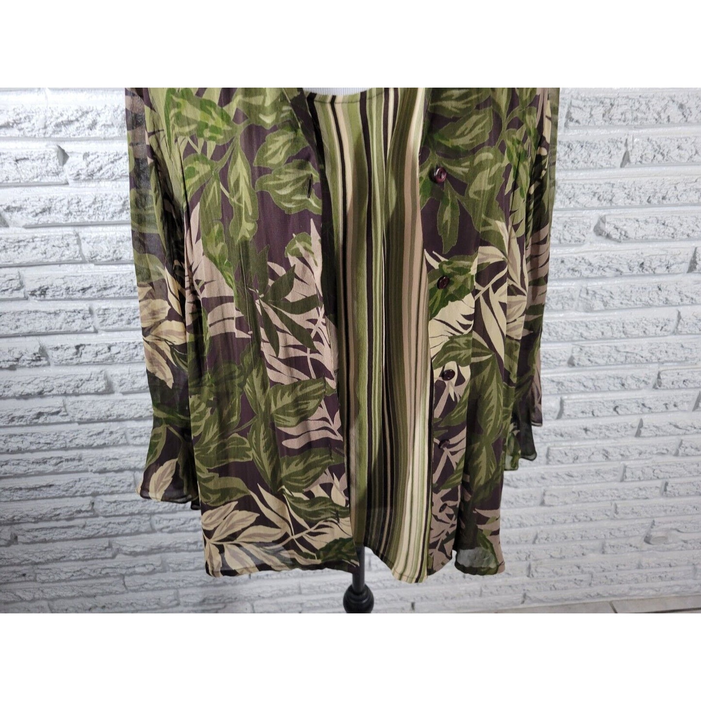 Style & Co Womens Top 20W Long Bell Sleeve Green Floral with Tank Career Rayon