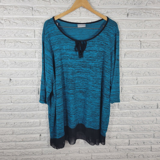 Catherines Womens Top 3X Plus Tunic 3/4 Sleeve Blue Heather Keyhole Chiffon Hem