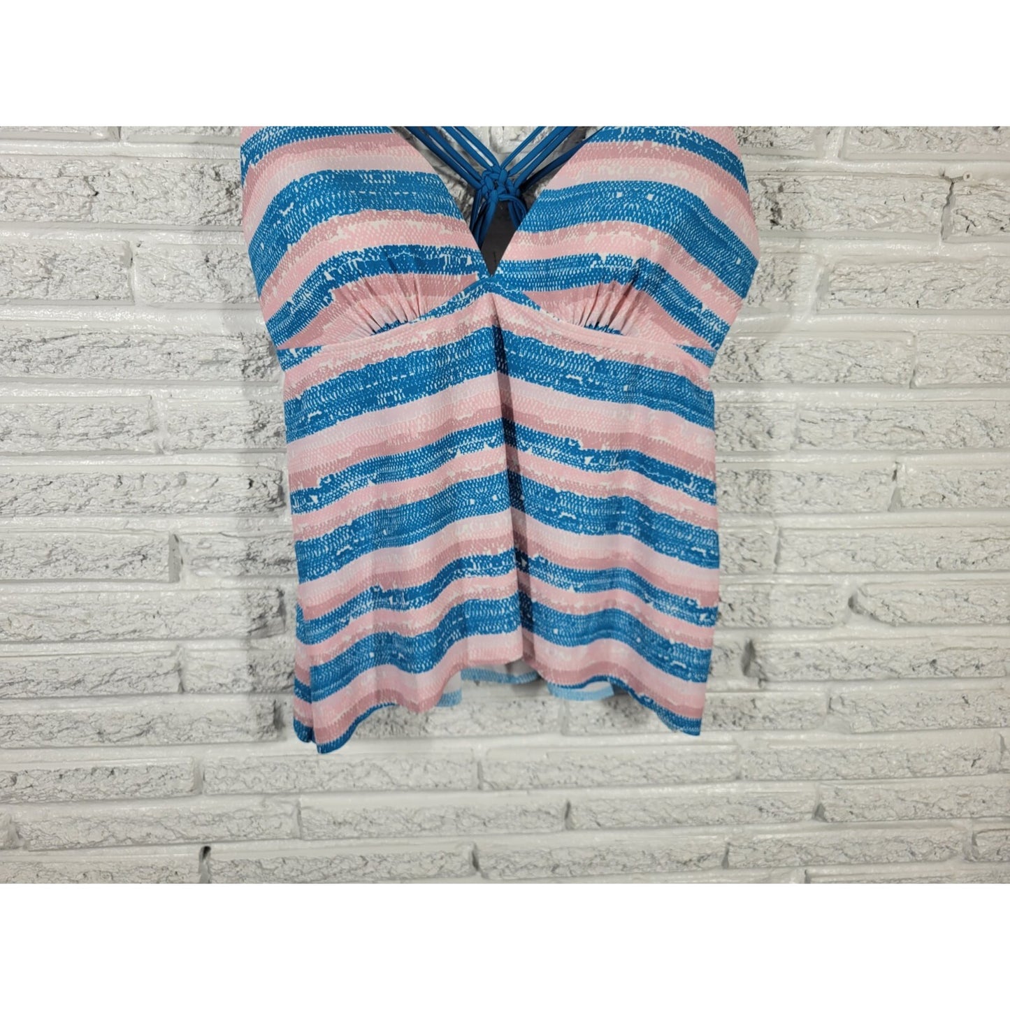 Aqua Couture Swim Top Extra Large Strappy Bra Lined Blue Stripe Racerback