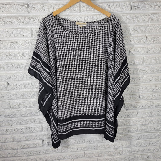 Michael Kors Womens Top 3X Plus Kimono Sleeve Black Houndstooth Lightweight