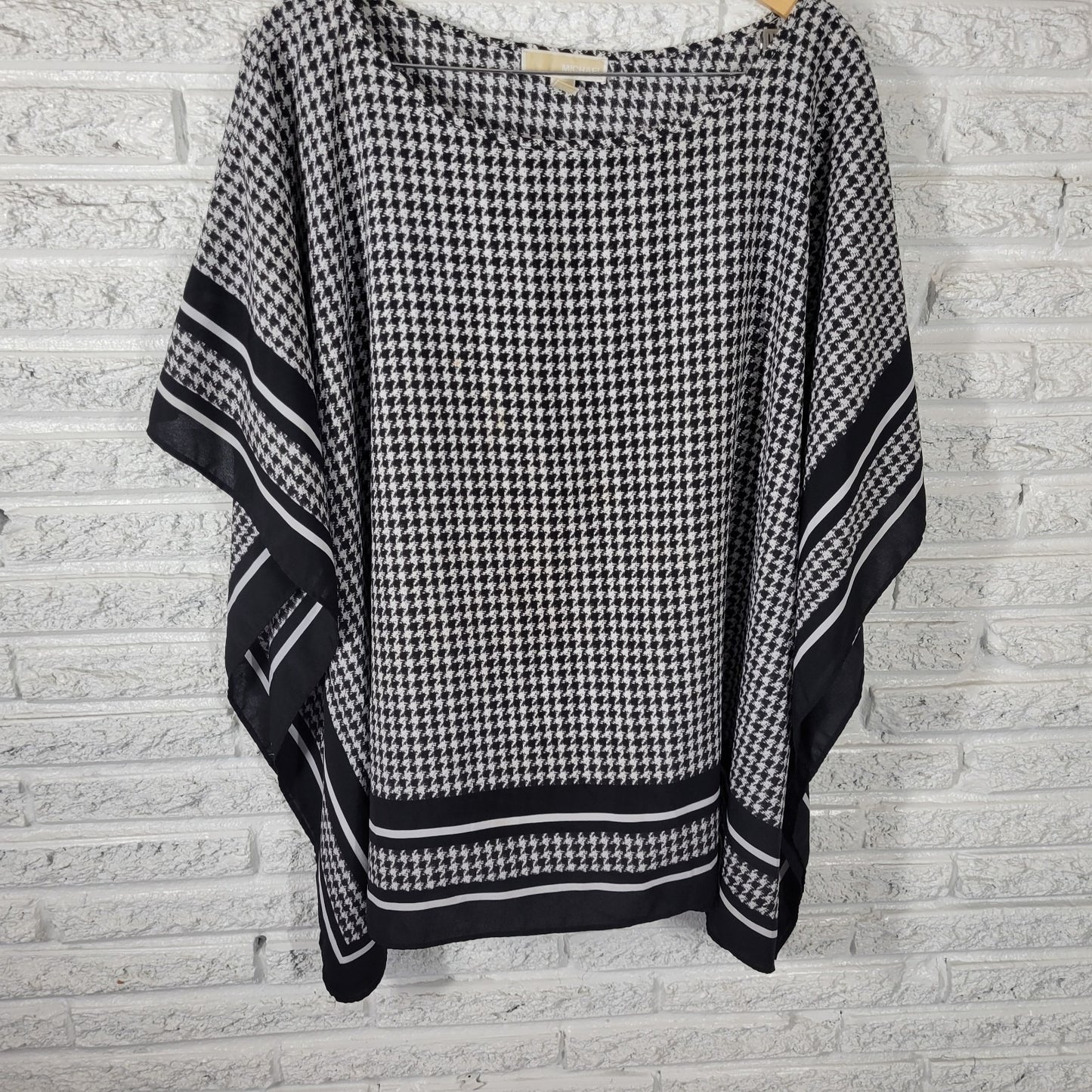 Michael Kors Womens Top 3X Plus Kimono Sleeve Black Houndstooth Lightweight