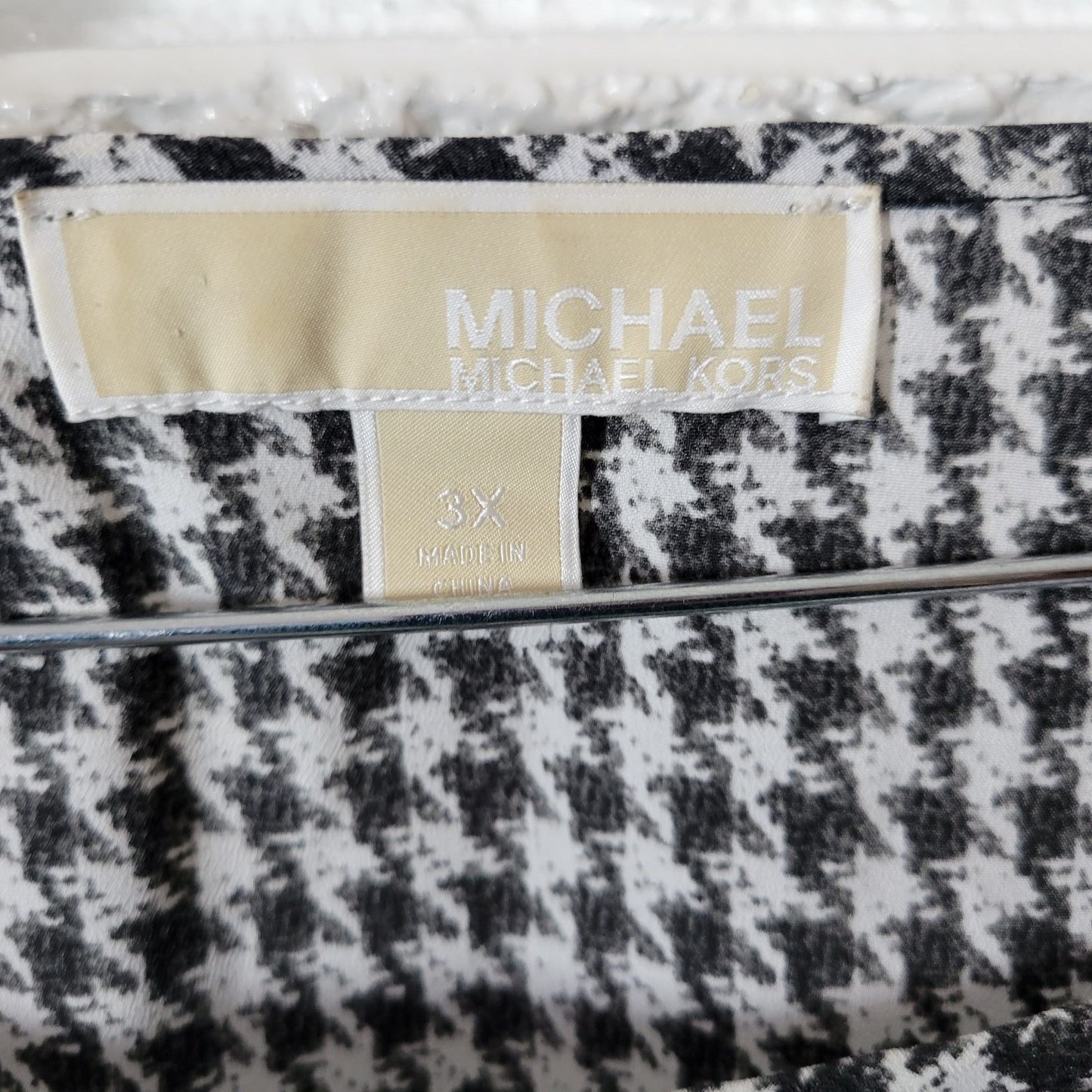 Michael Kors Womens Top 3X Plus Kimono Sleeve Black Houndstooth Lightweight