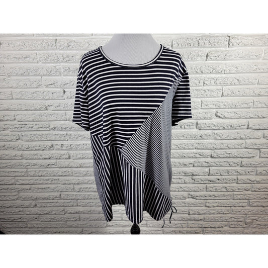 Sag Harbor Womens Top 2X Plus Tee Short Sleeve Blue Stripe Tied Hem Casual