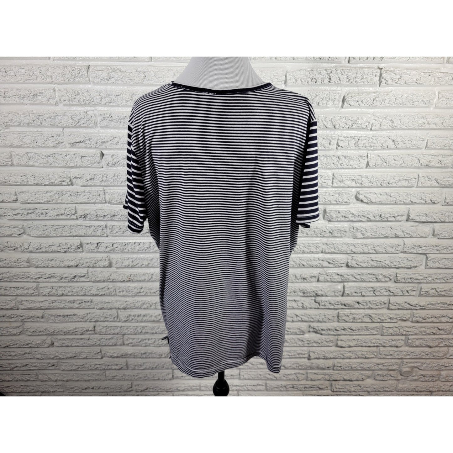 Sag Harbor Womens Top 2X Plus Tee Short Sleeve Blue Stripe Tied Hem Casual