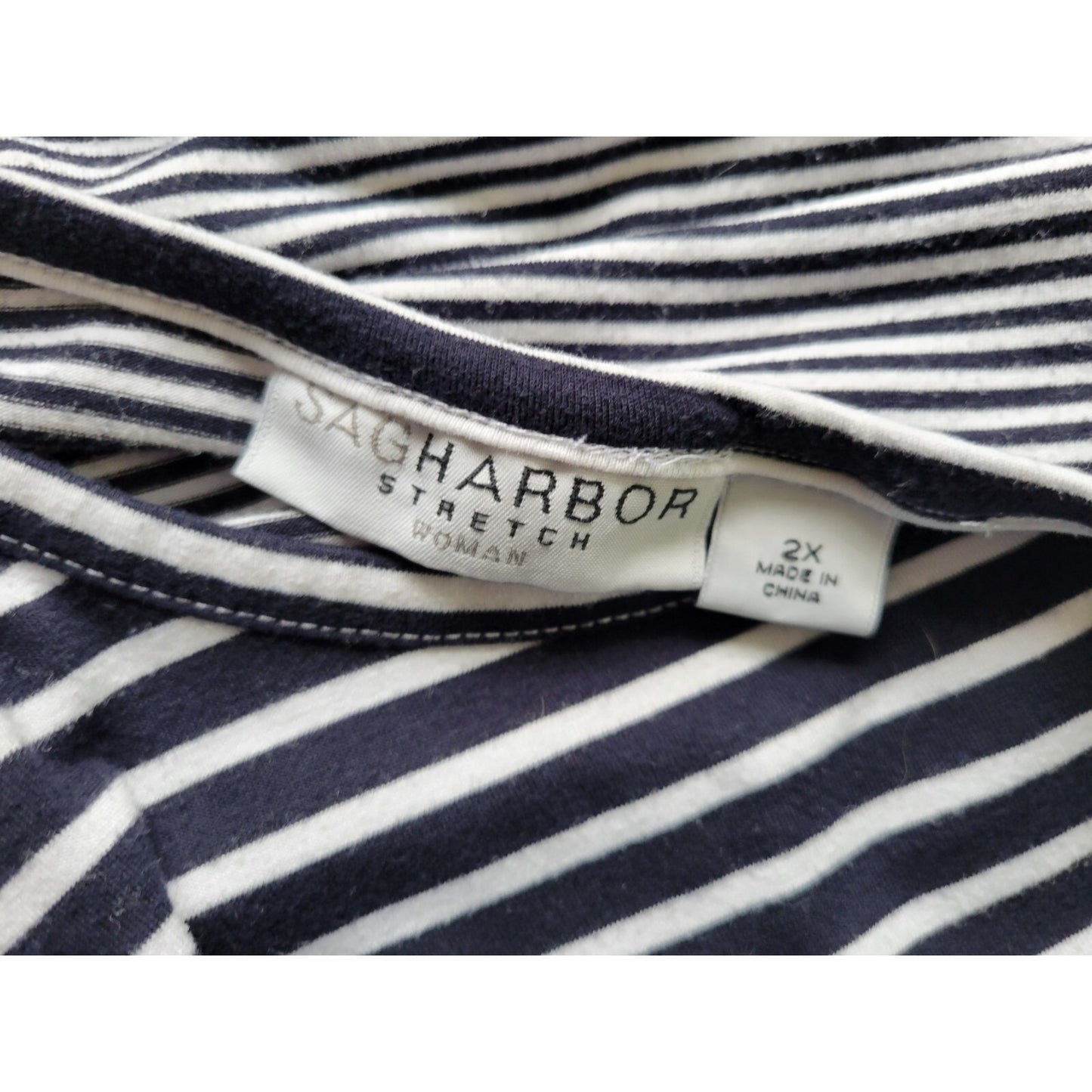 Sag Harbor Womens Top 2X Plus Tee Short Sleeve Blue Stripe Tied Hem Casual