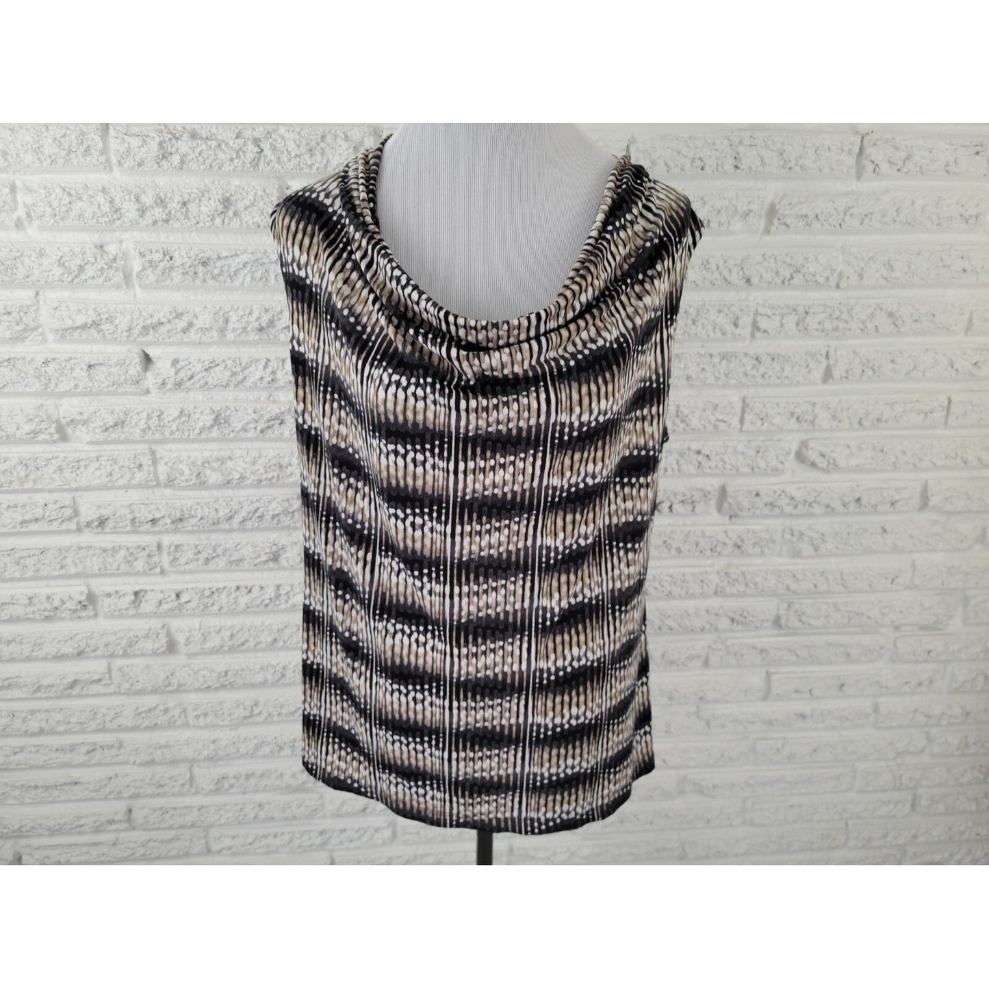 Worthington Womens Top Extra Large Sleeveless Black Tan Watercolor Office Draped