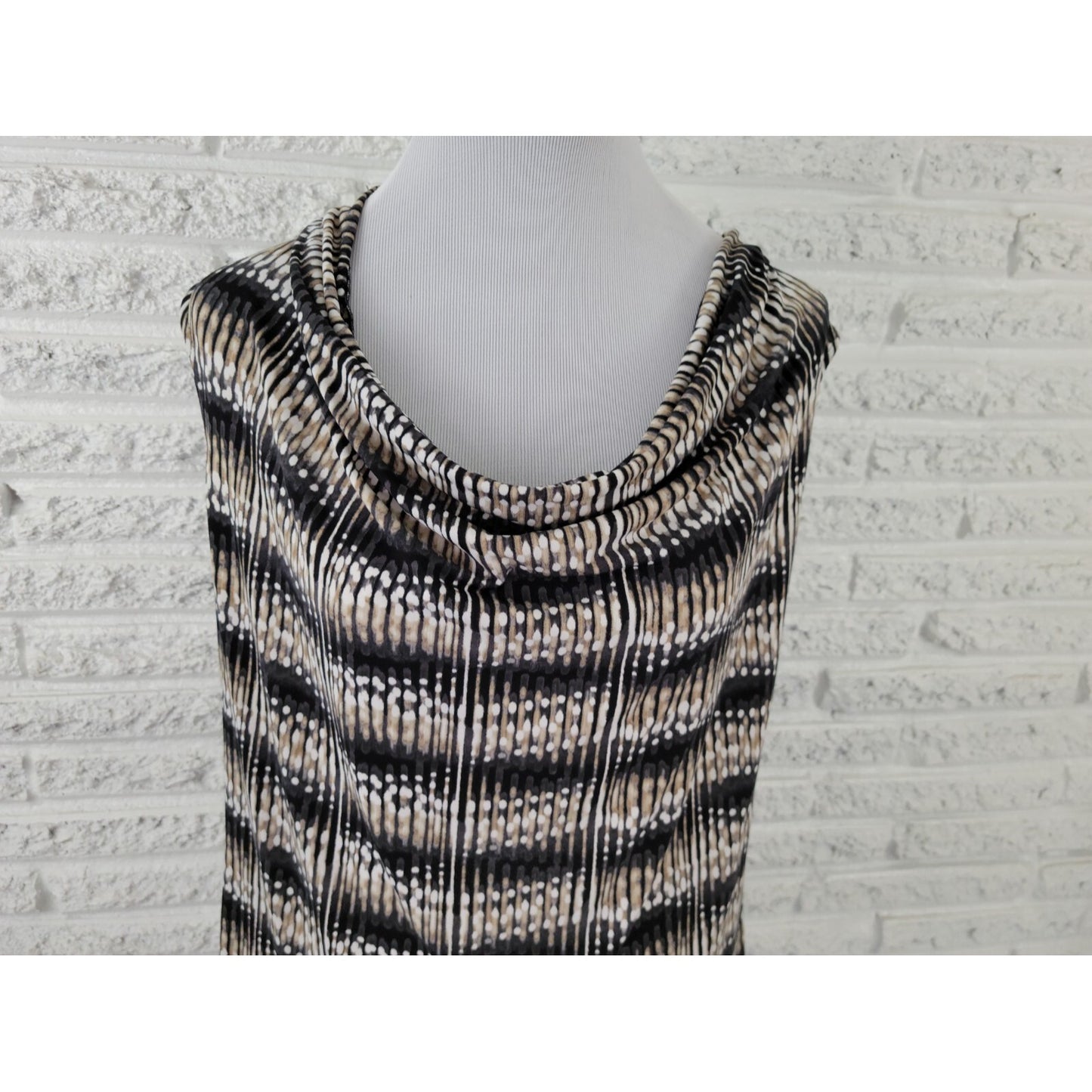 Worthington Womens Top Extra Large Sleeveless Black Tan Watercolor Office Draped