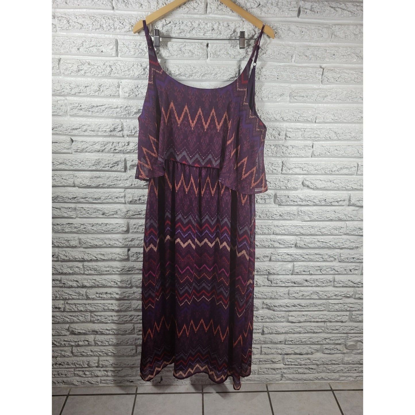 Faded Glory Women's XXL Plus Purple Geometric Sleeveless Sheath Midi Slip Dress