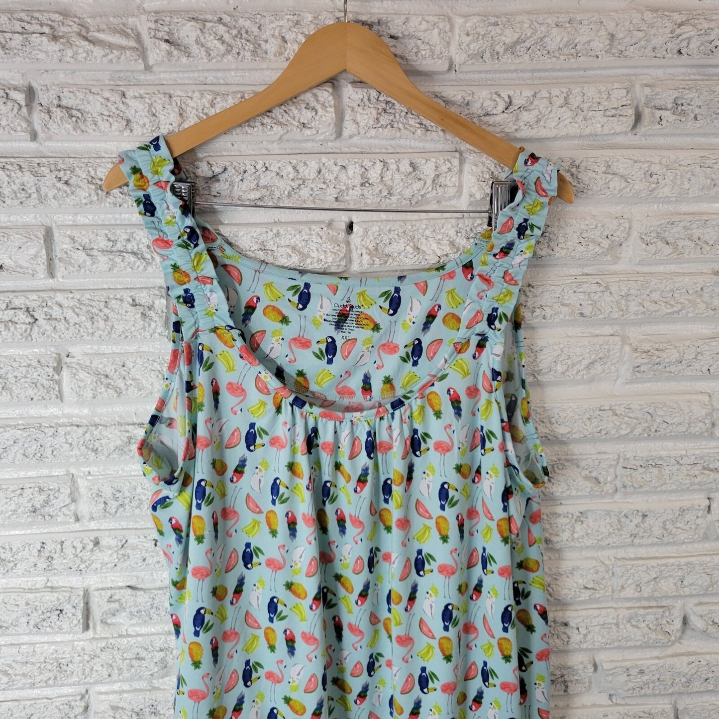 Cuddl Duds Womens Pajama Top XXL Plus Tank Toucan Flamingo Cockatoo Birds Blue