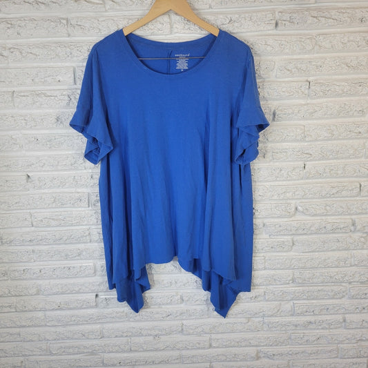 Westbound Womens Top 3X Plus Tee Short Sleeve Blue Asymmetric Comfy Cotton Blend