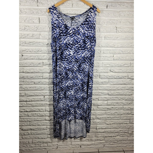 Ana Womens Dress 2X Plus Tank Shift Blue Watercolor Asymmetric High Low Beach