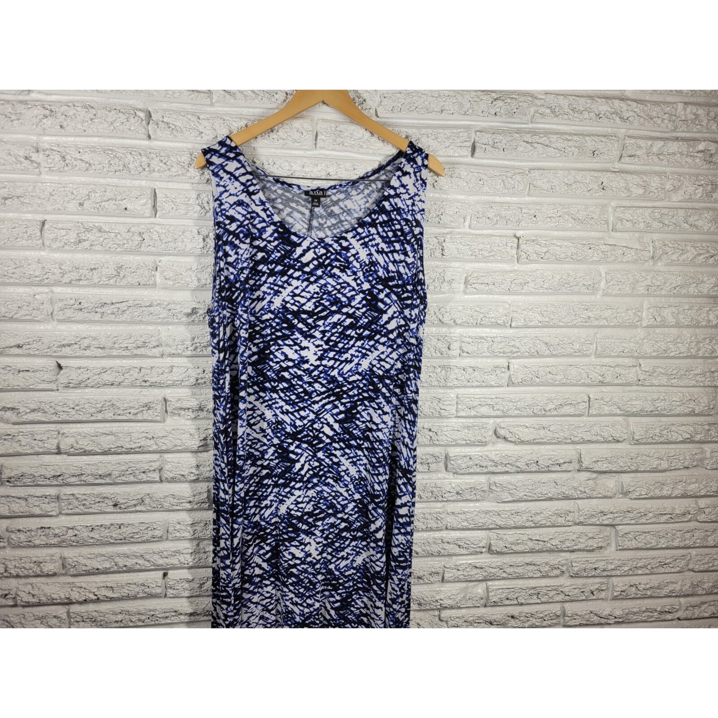 Ana Womens Dress 2X Plus Tank Shift Blue Watercolor Asymmetric High Low Beach