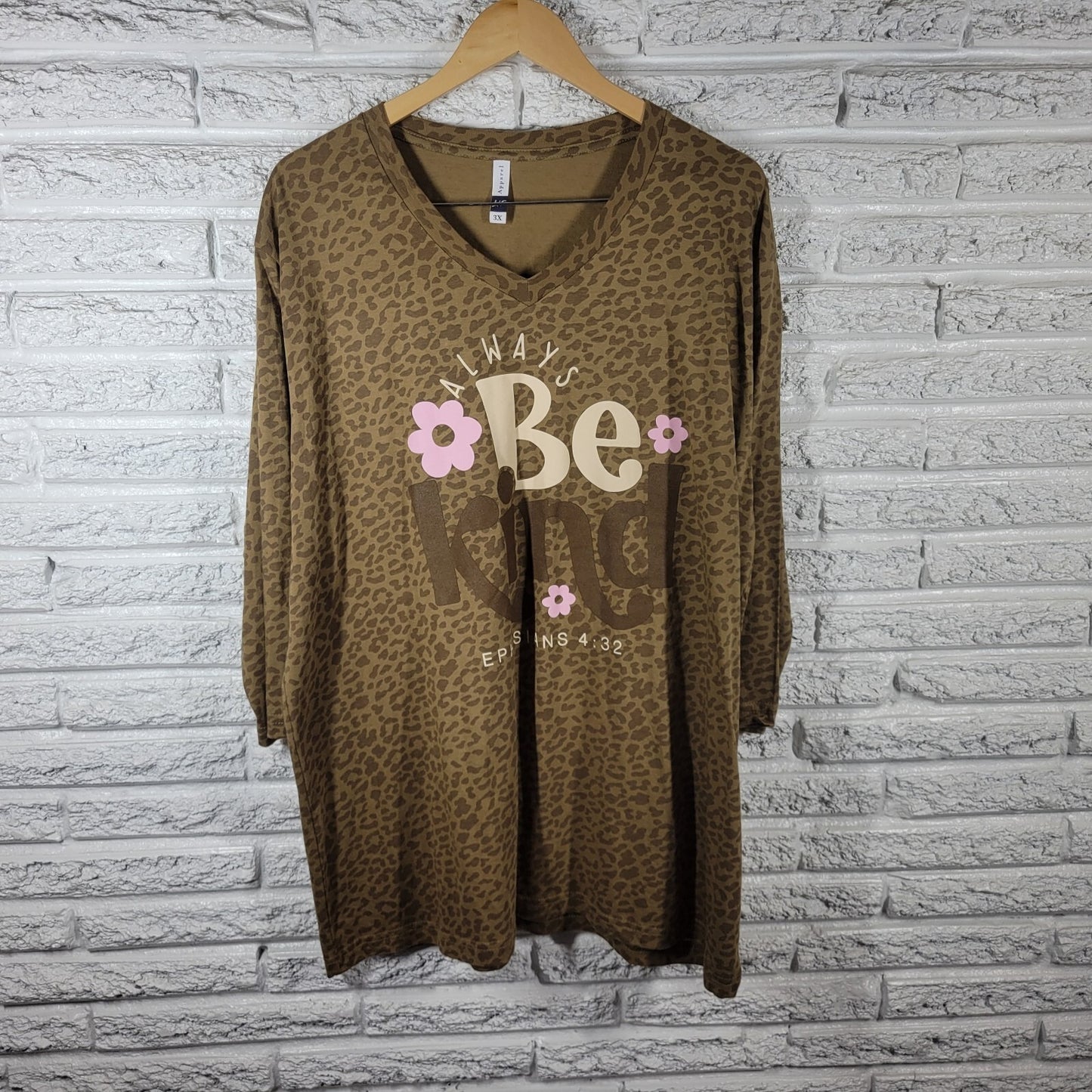 LIF Apparel Womens Top 3X Tee Tan Animal Print Ephesians 4:32 Always Be Kind