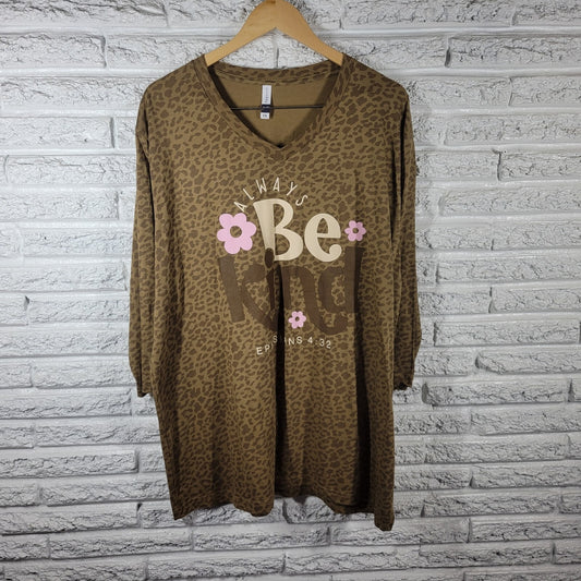 LIF Apparel Womens Top 3X Tee Tan Animal Print Ephesians 4:32 Always Be Kind