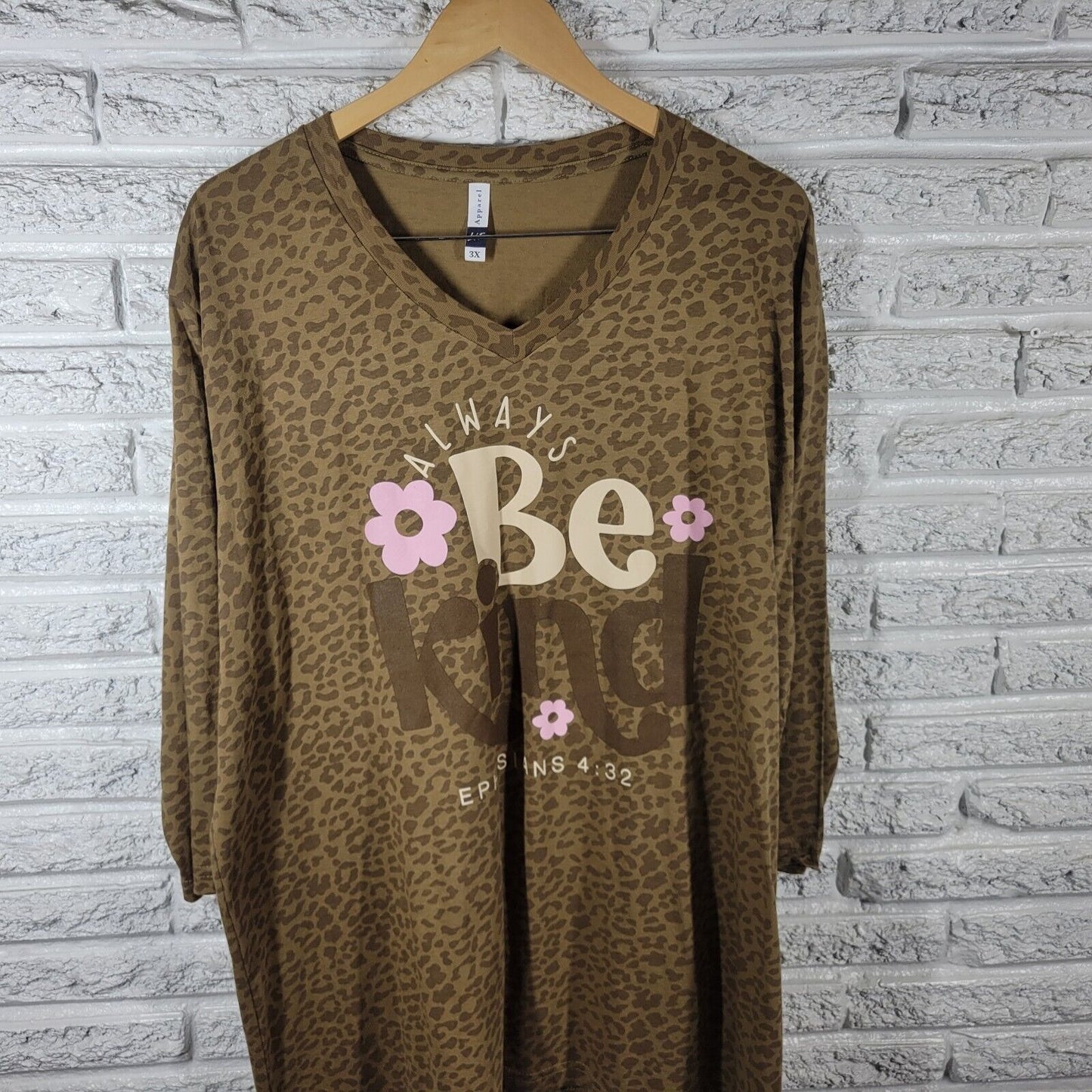 LIF Apparel Womens Top 3X Tee Tan Animal Print Ephesians 4:32 Always Be Kind