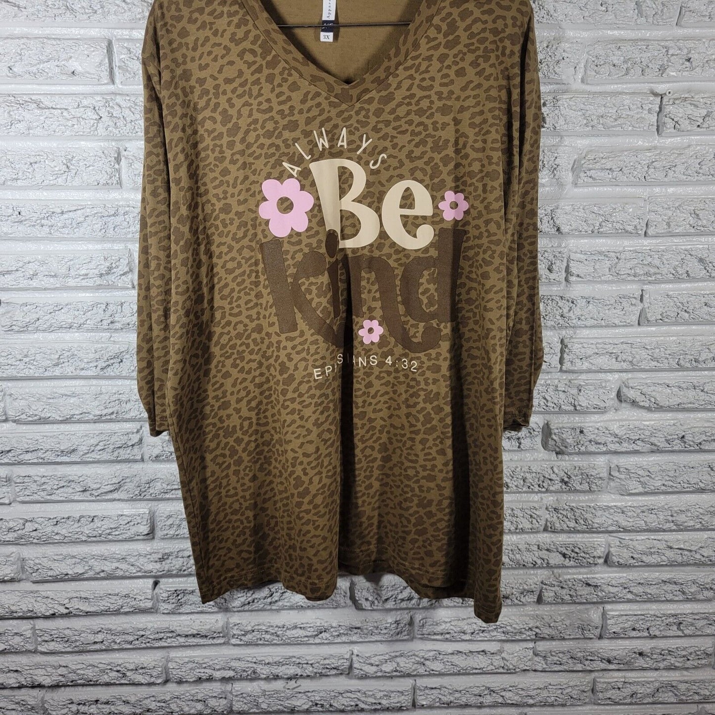LIF Apparel Womens Top 3X Tee Tan Animal Print Ephesians 4:32 Always Be Kind