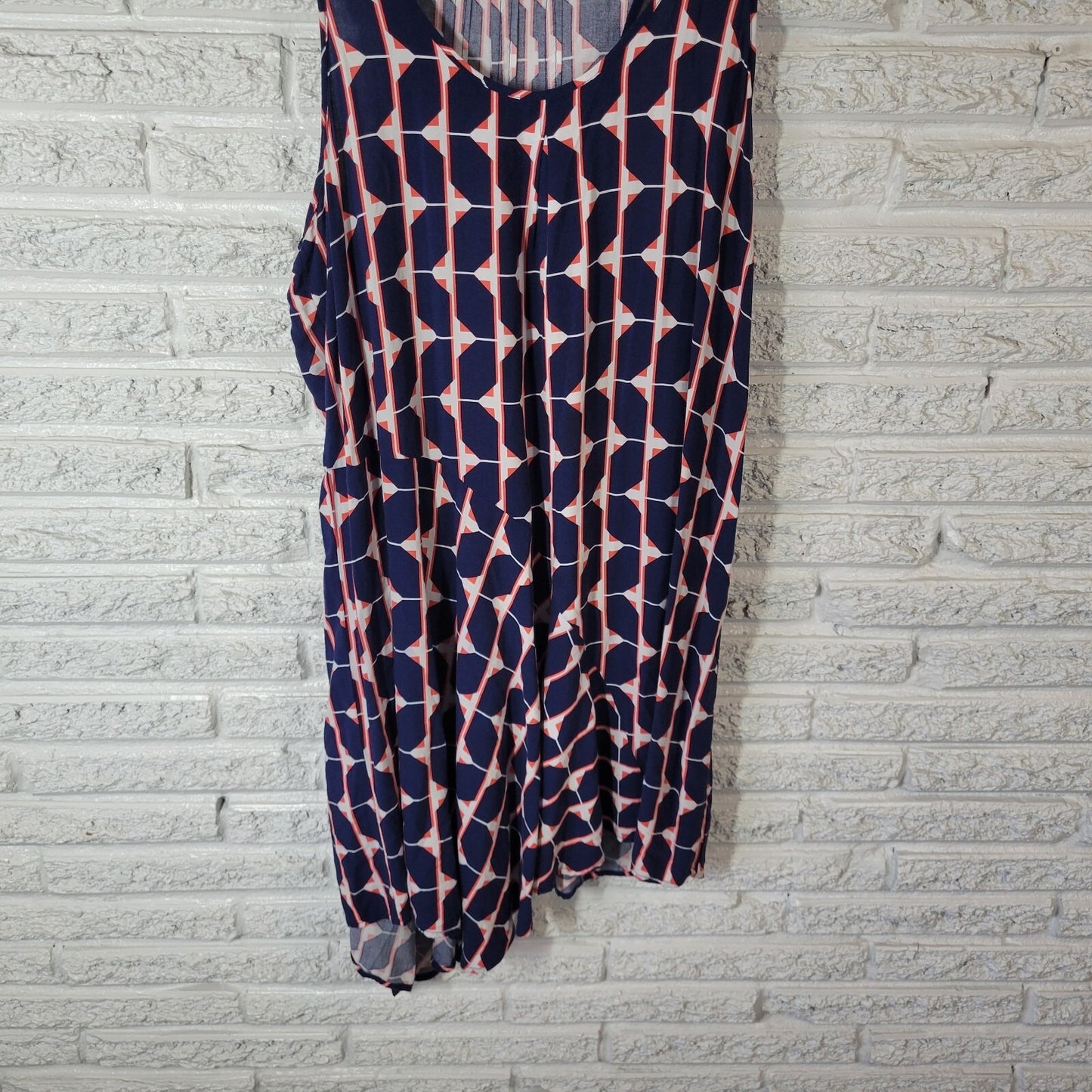 Stylus Women XL Blue Red Geometric Tank Mini Dress Rayon Sleeveless Pullover