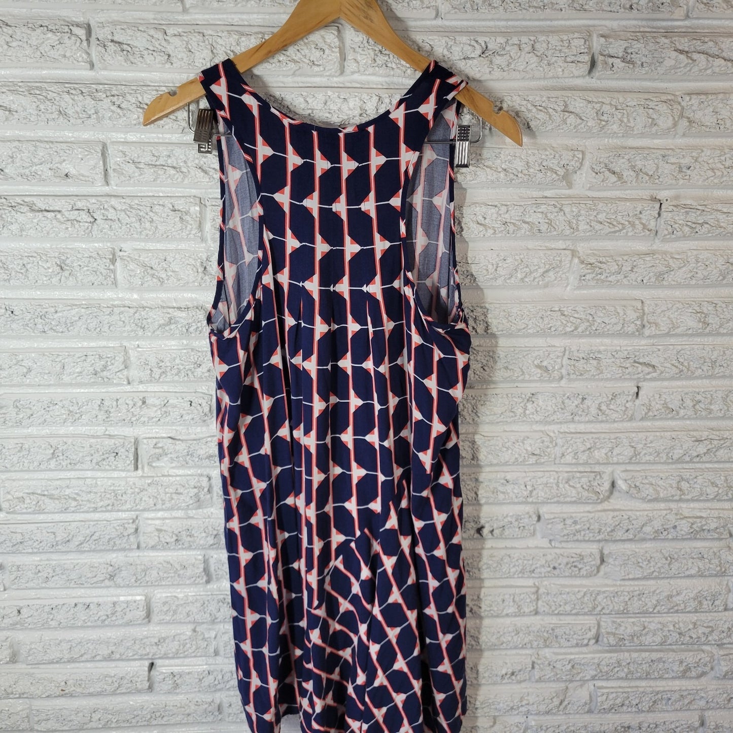 Stylus Women XL Blue Red Geometric Tank Mini Dress Rayon Sleeveless Pullover