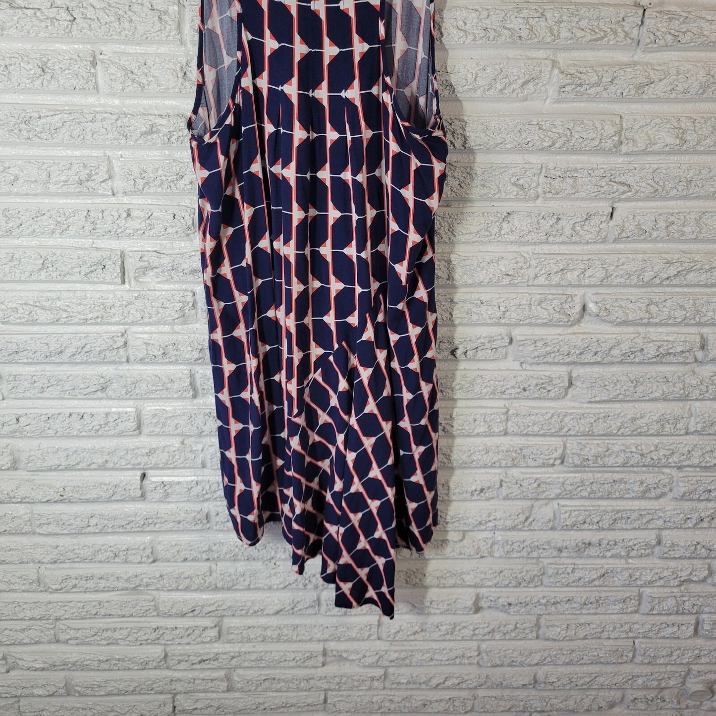 Stylus Women XL Blue Red Geometric Tank Mini Dress Rayon Sleeveless Pullover