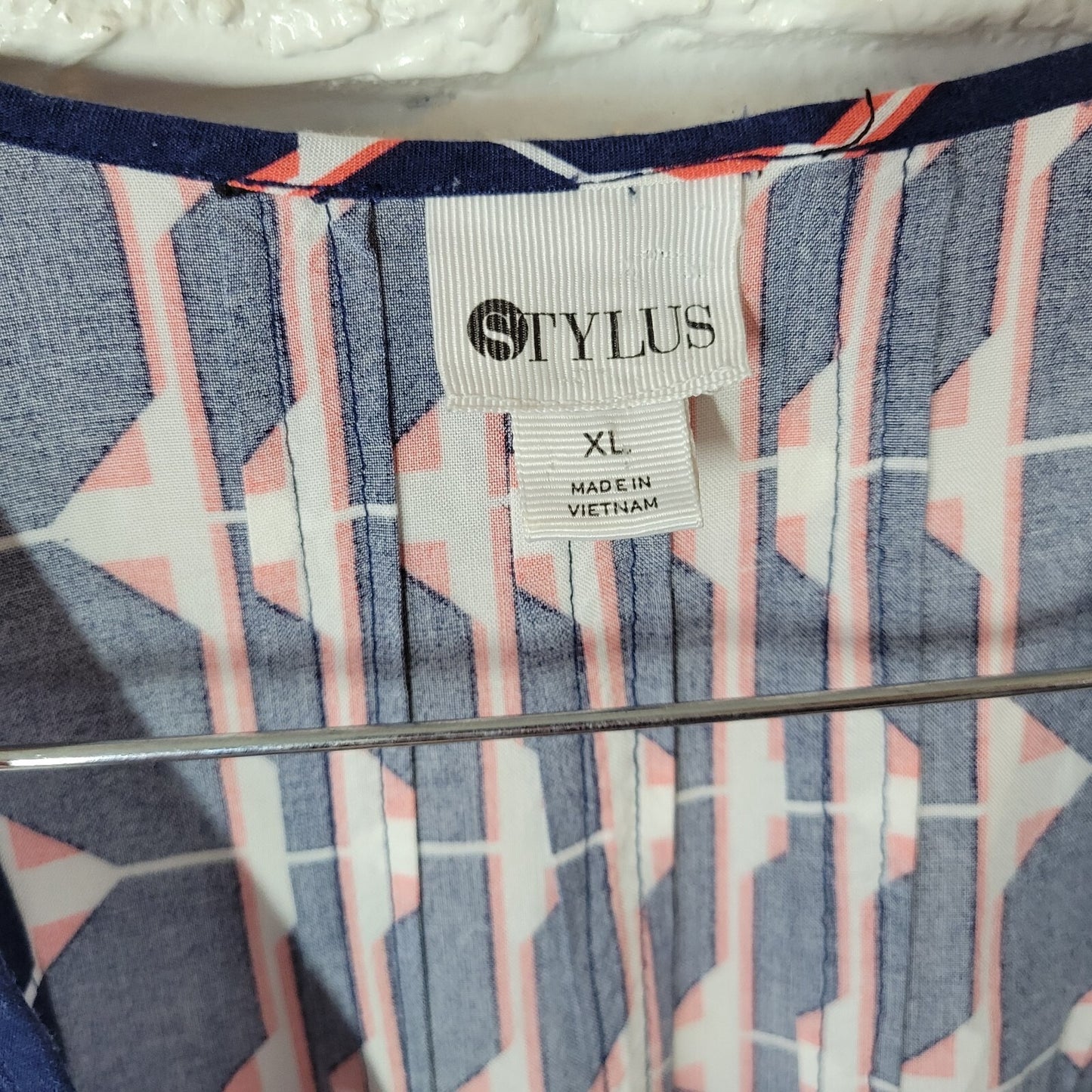 Stylus Women XL Blue Red Geometric Tank Mini Dress Rayon Sleeveless Pullover