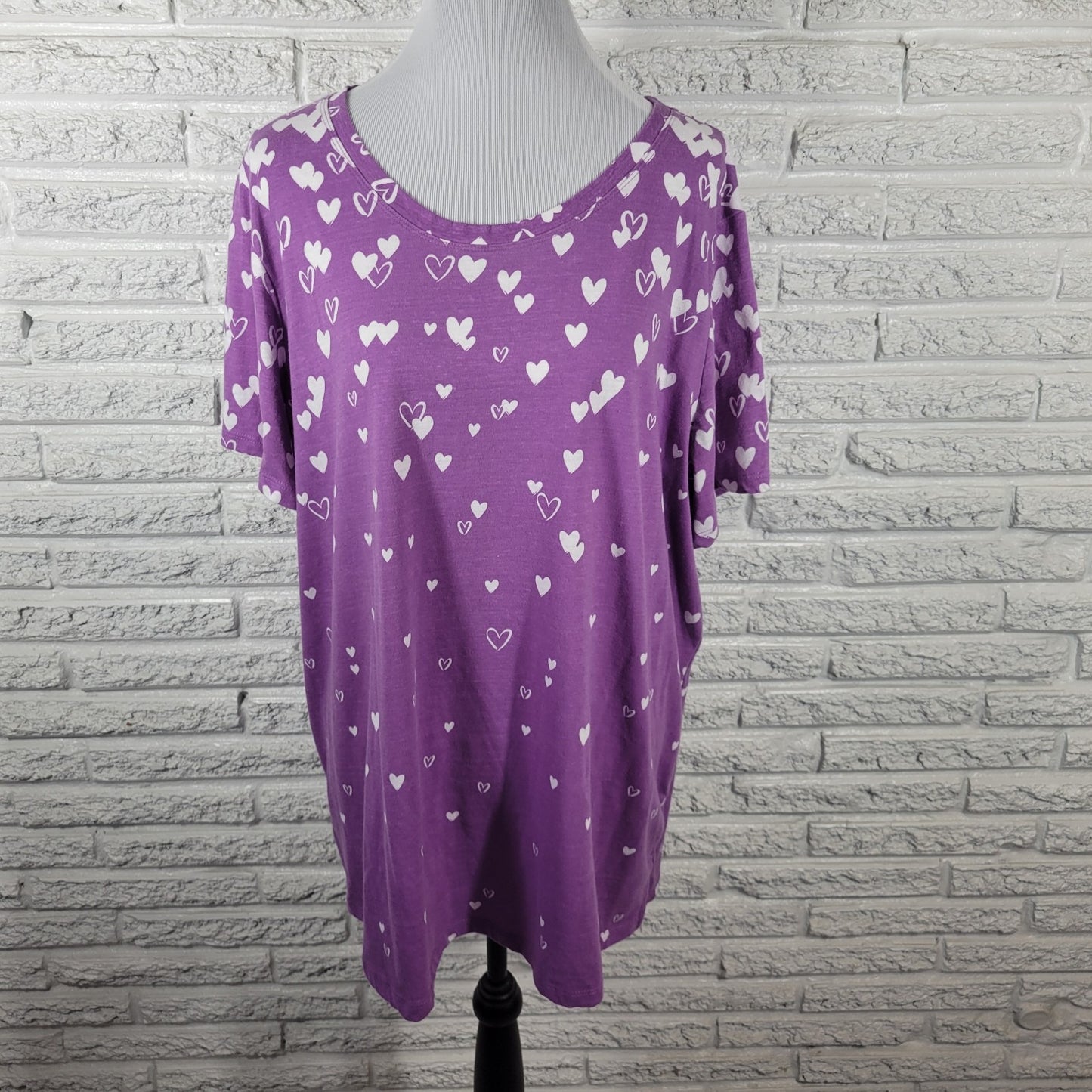 Valentines Day Woman Within Womens Top 2X Plus Tee Lavender Hearts All Over