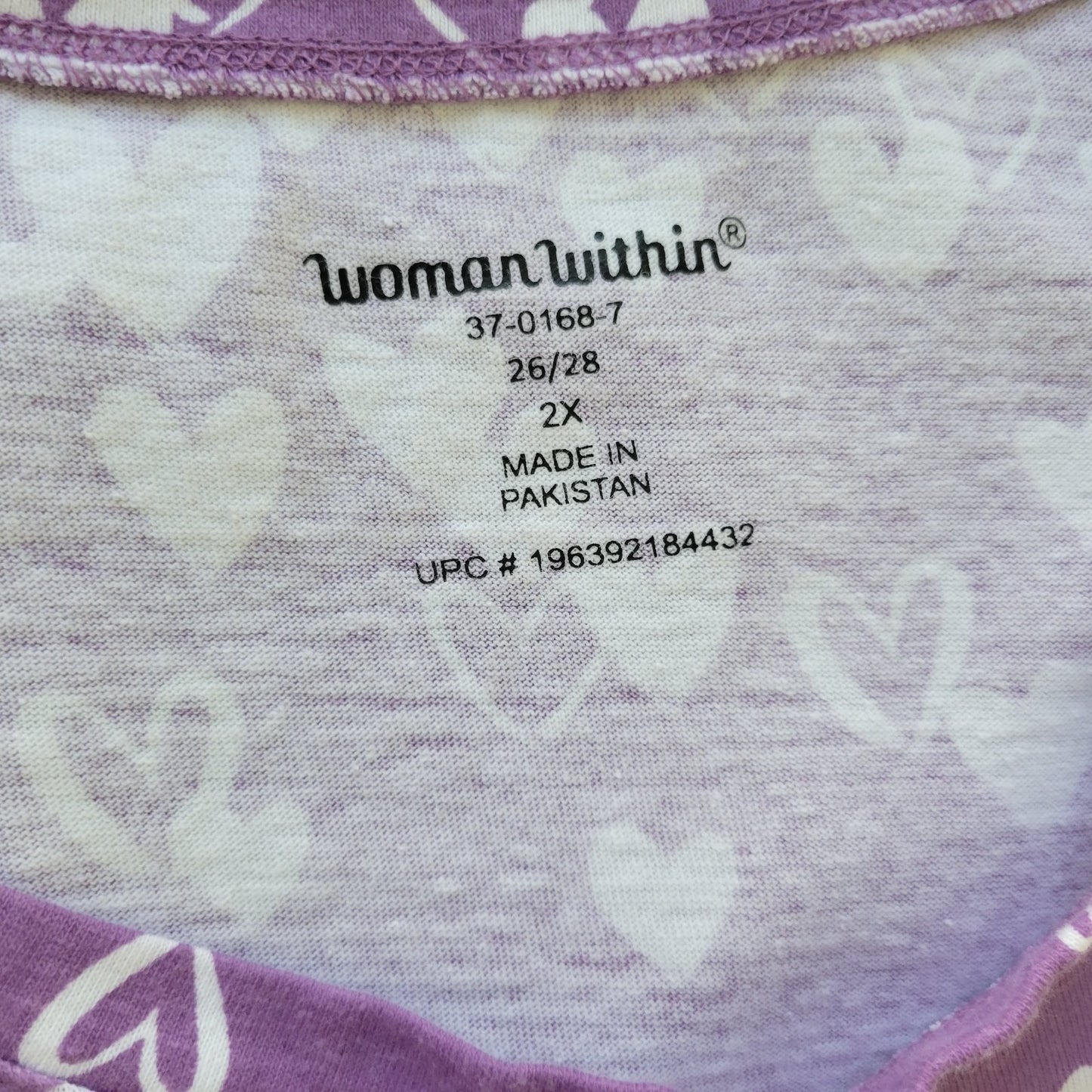 Valentines Day Woman Within Womens Top 2X Plus Tee Lavender Hearts All Over