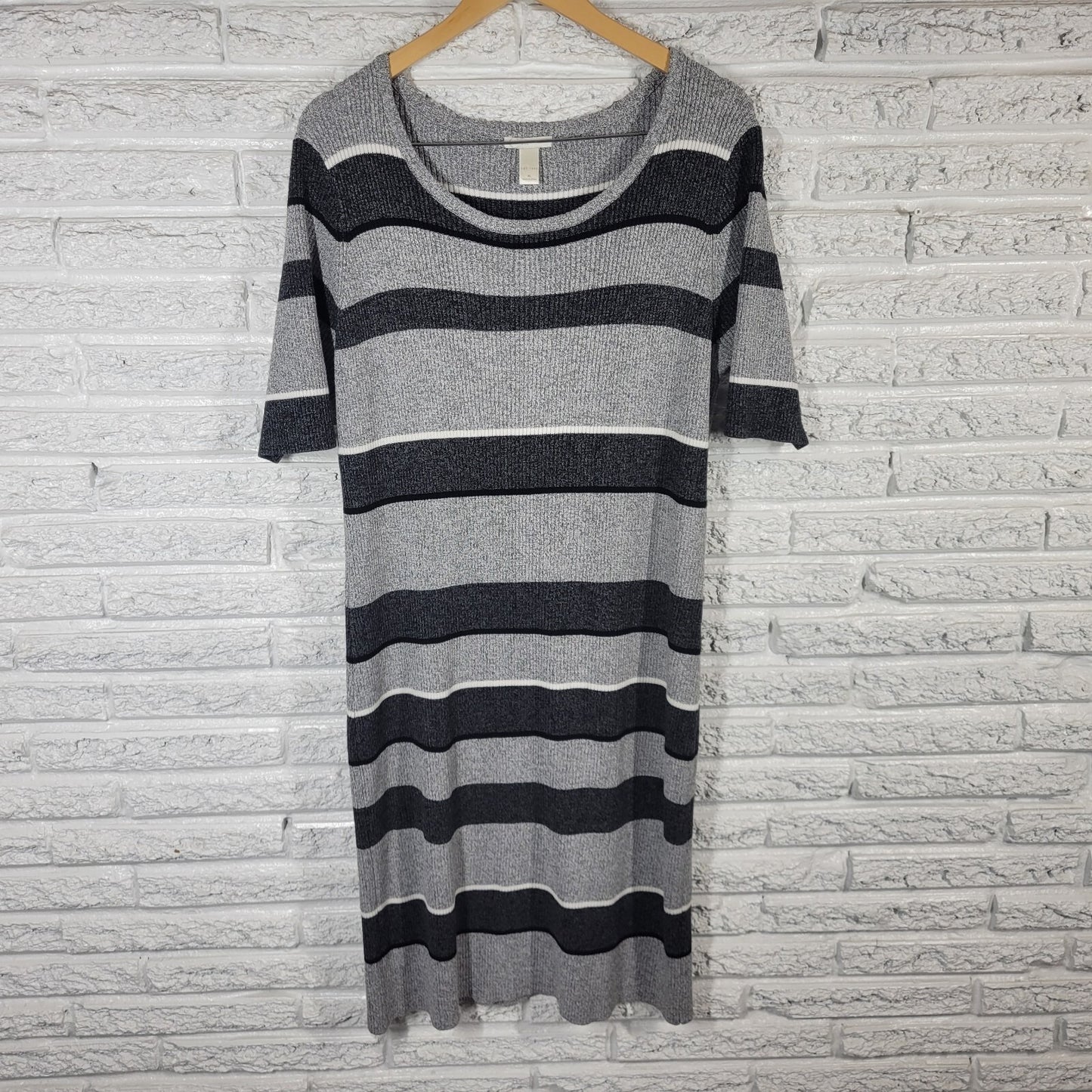 Cato Est 1946 Womens Dress Extra Large XL Sweater Gray Stripe Pullover Comfy