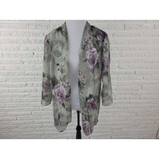 Vintage SL Fashions Women Top 18WP Petite Open Overlay Green Floral Sheer Office