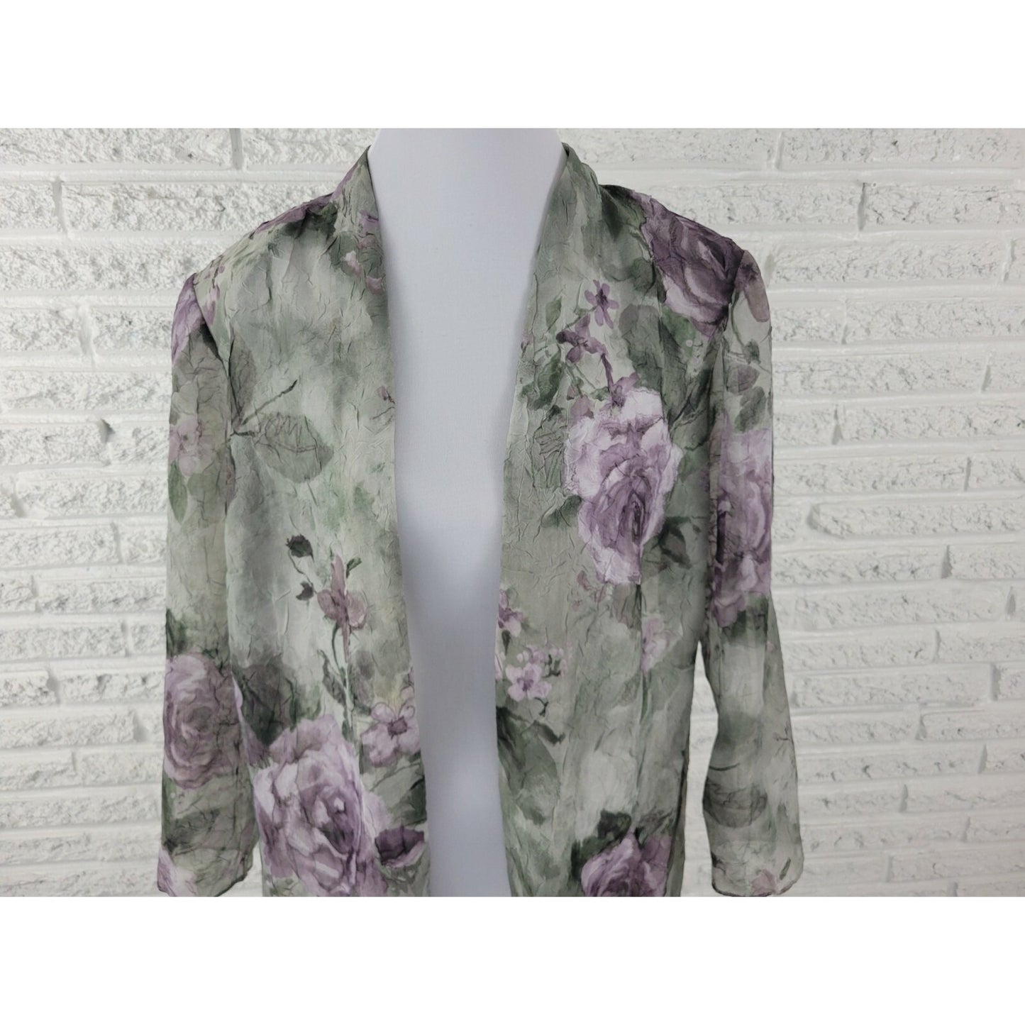 Vintage SL Fashions Women Top 18WP Petite Open Overlay Green Floral Sheer Office