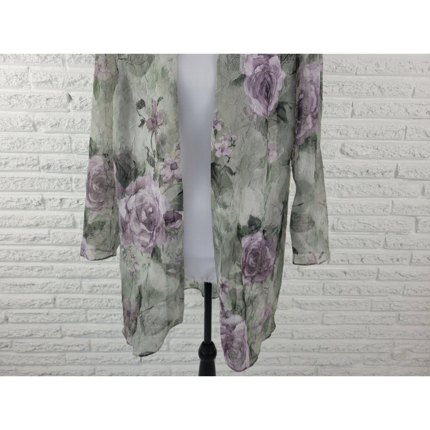 Vintage SL Fashions Women Top 18WP Petite Open Overlay Green Floral Sheer Office