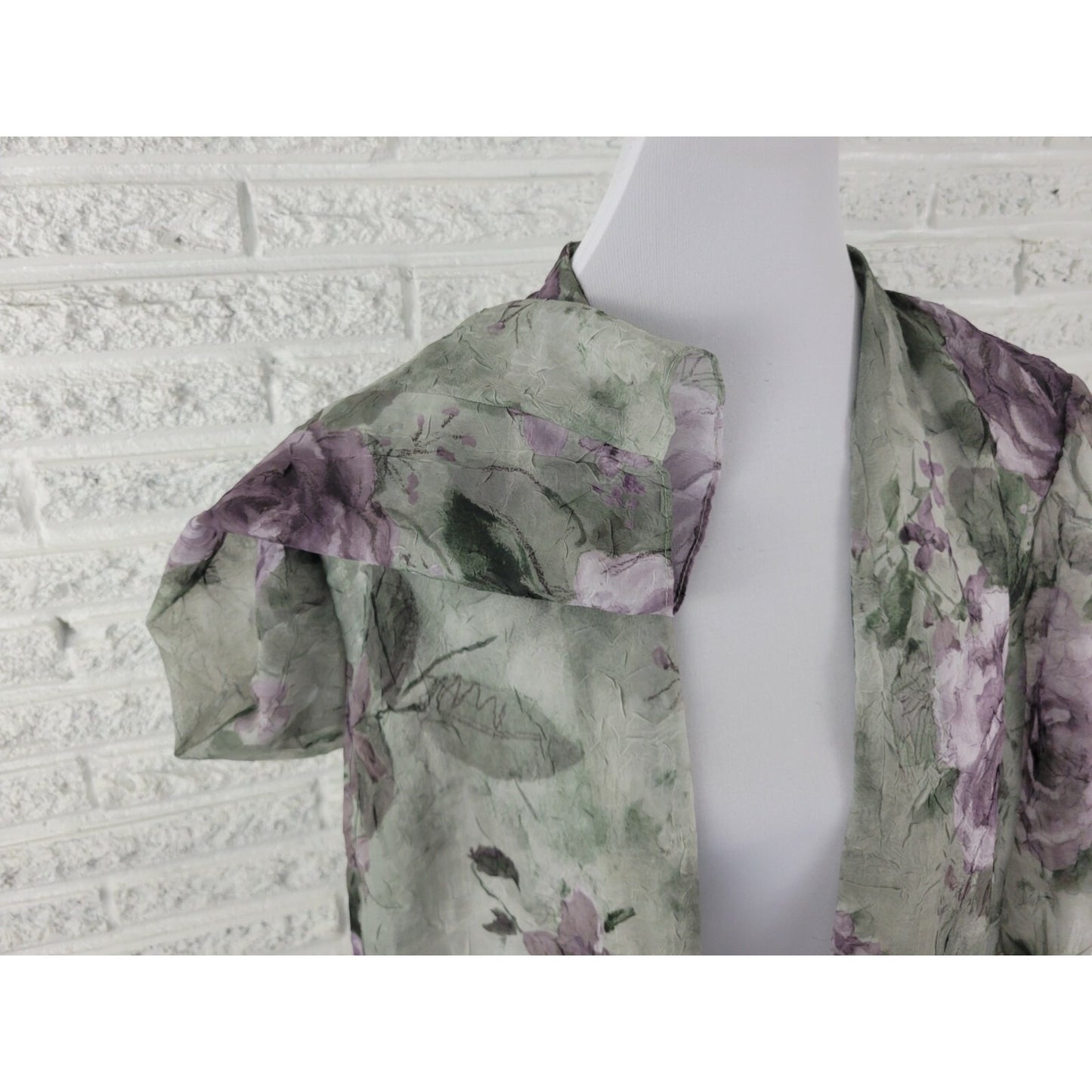 Vintage SL Fashions Women Top 18WP Petite Open Overlay Green Floral Sheer Office