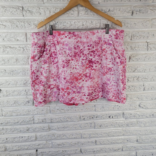 Jones New York XL Pink Floral Skort Cotton Pull On Elastic Waist Pockets
