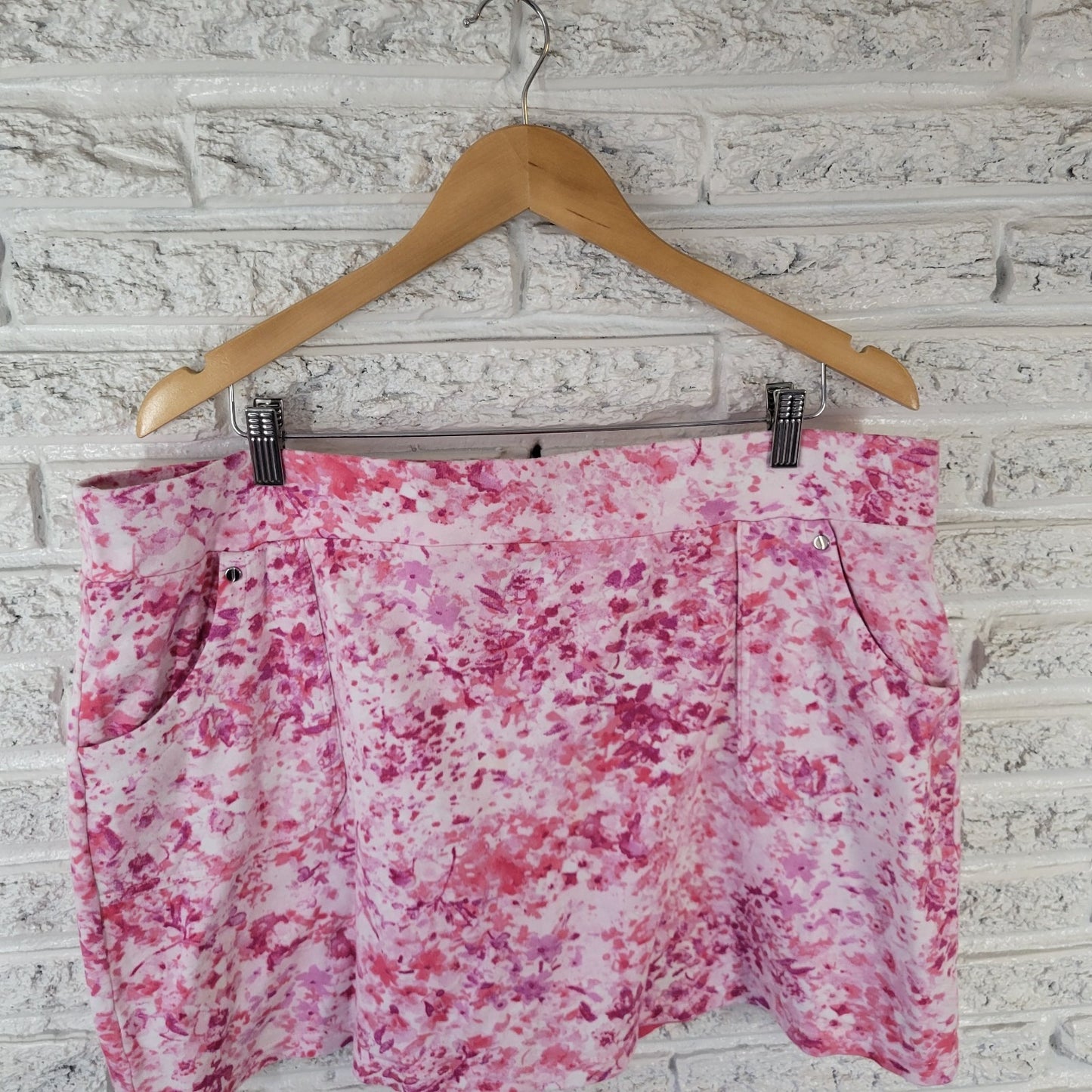 Jones New York XL Pink Floral Skort Cotton Pull On Elastic Waist Pockets