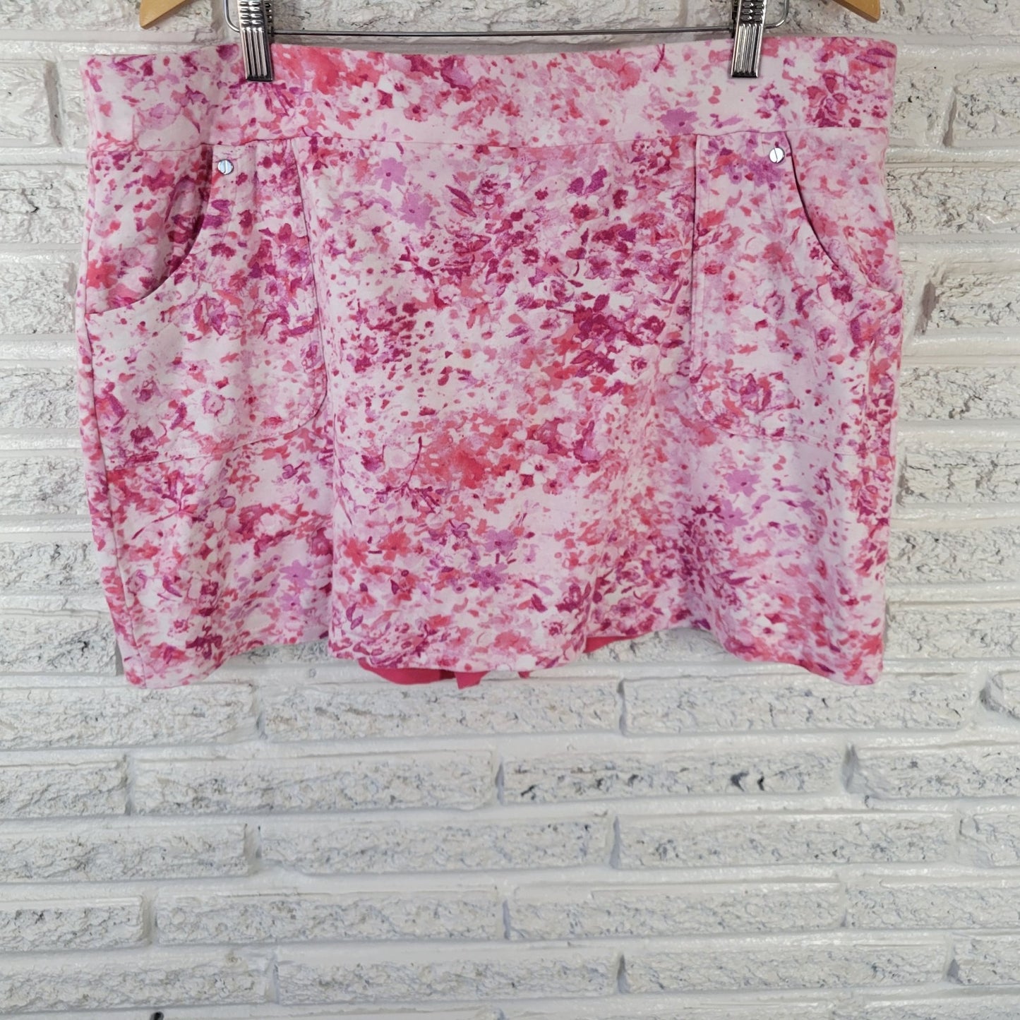 Jones New York XL Pink Floral Skort Cotton Pull On Elastic Waist Pockets