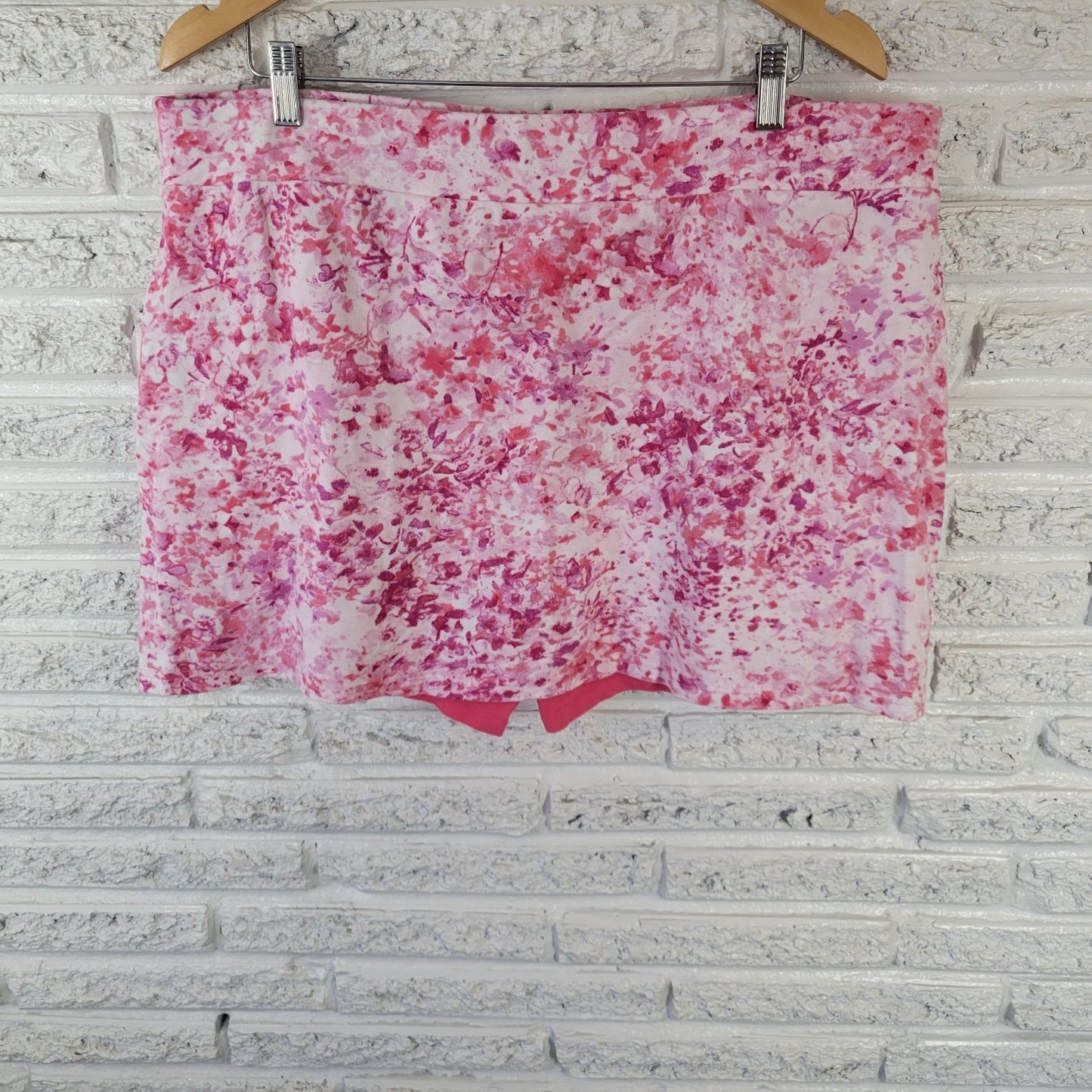 Jones New York XL Pink Floral Skort Cotton Pull On Elastic Waist Pockets
