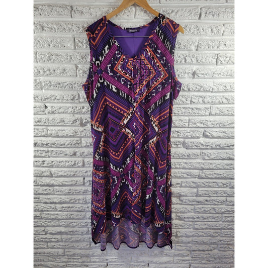 Roaman's 22W Plus Size Dress Purple Geometric Asymmetric Midi Sleeveless GEO366E