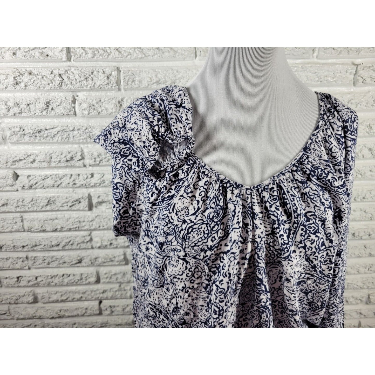 Faded Glory Women Top XXL 20 Long Sleeve Peplum Blue Floral Pleated Lightweight