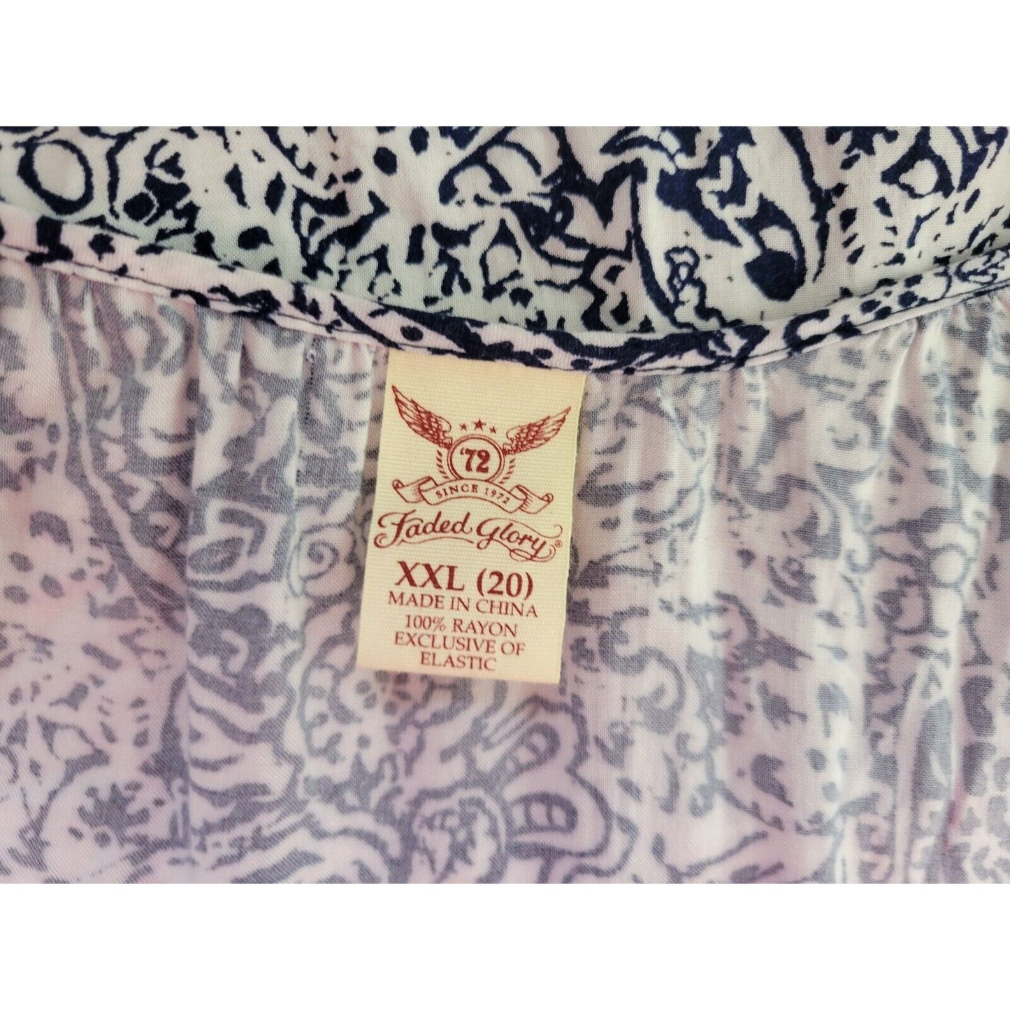 Faded Glory Women Top XXL 20 Long Sleeve Peplum Blue Floral Pleated Lightweight