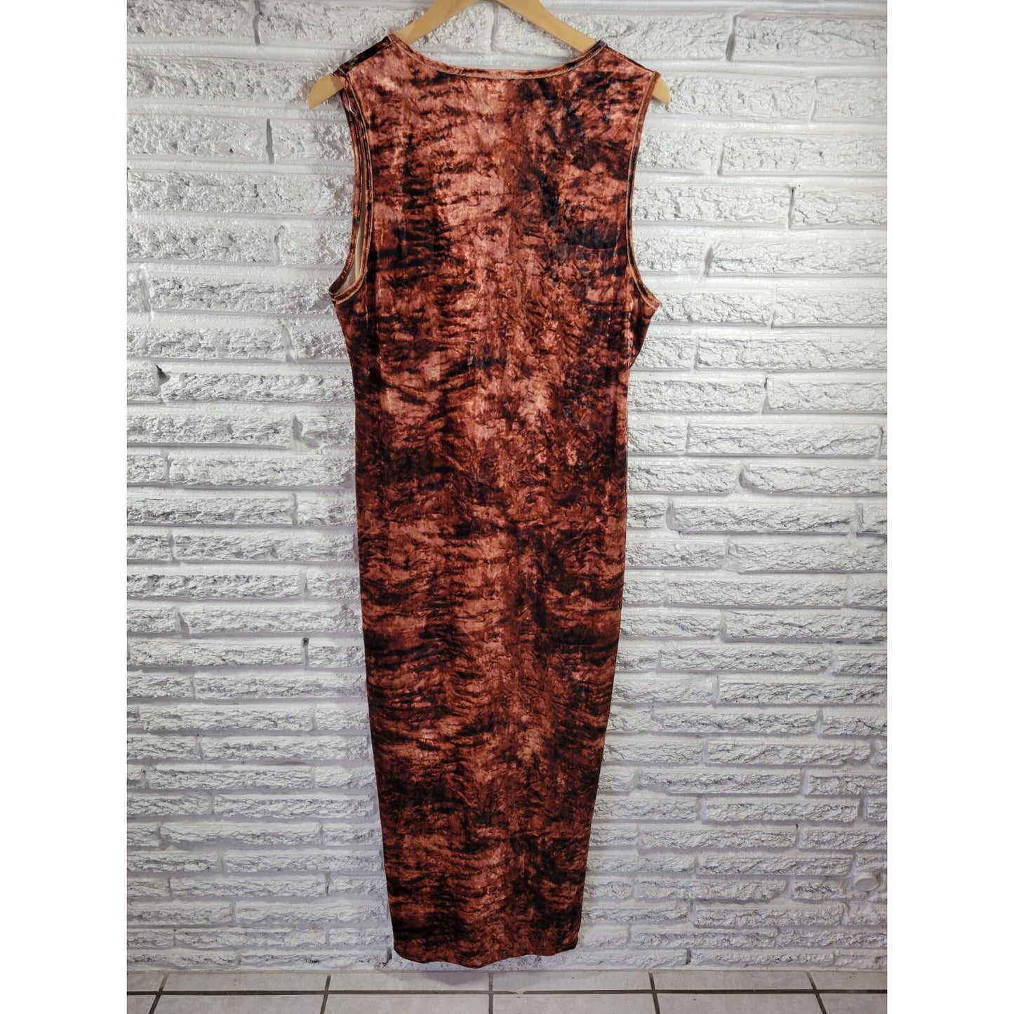 Shein Curve Womens Dress 2XL Plus Maxi Sleeveless Shift Shiny Brown Watercolor