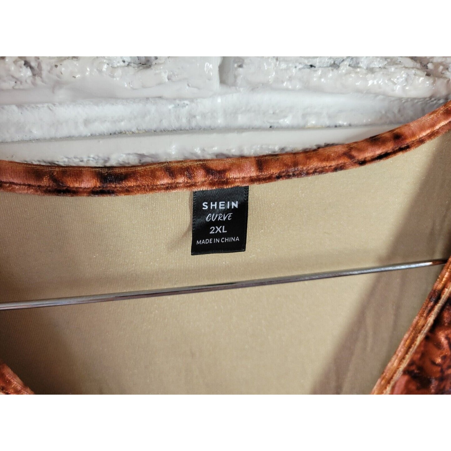 Shein Curve Womens Dress 2XL Plus Maxi Sleeveless Shift Shiny Brown Watercolor